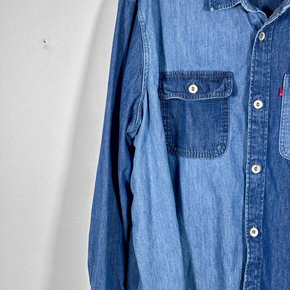 Levis Mens 2XL Denim Blue Color Block Cowboy Western Chore Work Shirt - Picture 14 of 16